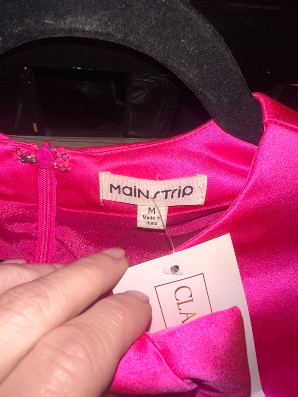 NWT Main Strip Size Medium Womens Hot Pink Puff Sleeve Bow-Accent Mini Dress - Picture 8 of 11